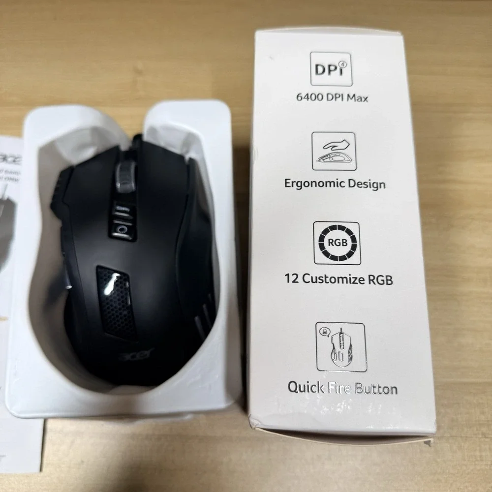 Acer Wired Gaming Mouse 12,800 DPI RGB Ergonomic Computer‎ Mouse Black OMW317
